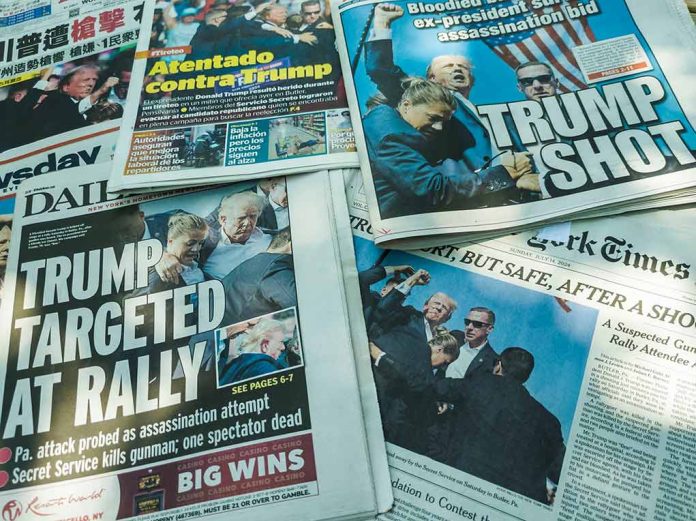 Newspaper headlines about Trump assassination attempt news.