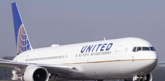 United Airlines plane on the runway.