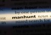 Manhunt definition in a dictionary underlined with light