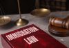 Immigration law book gavel and scales of justice