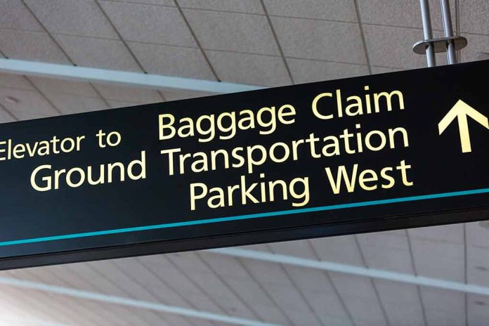 Airport sign for Baggage Claim and other destinations.