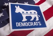 Democrats logo on American flag background