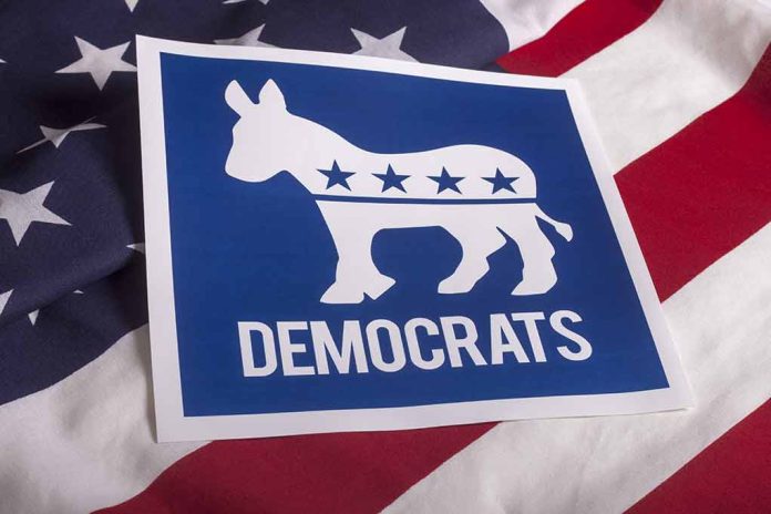 Democrats logo on American flag background