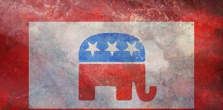 Elephant symbol with stars on textured background