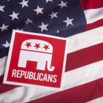 Republican symbol on American flag background