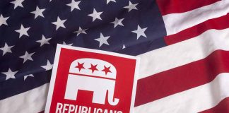 Republican symbol on American flag background