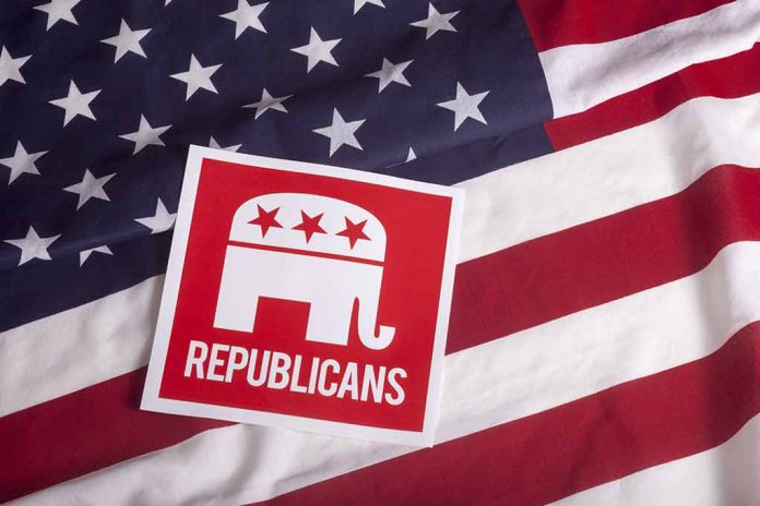 305852282 featured image Republican symbol on American flag background