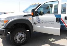 U S Customs and Border Protection truck with open door