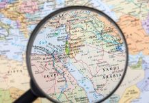 Magnifying glass over the Middle East and Egypt