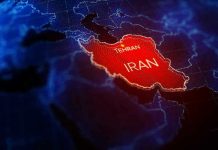 Map highlighting Iran with Tehran marked