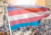 Transgender pride flag waving at outdoor event