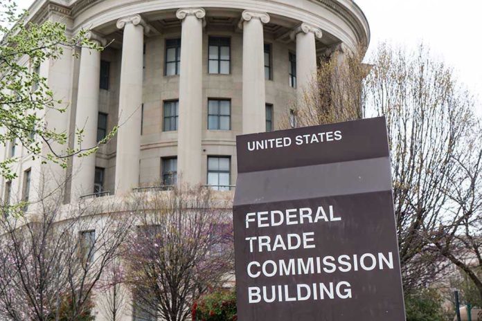 399778786 Federal Trade Commission Building with sign and trees.