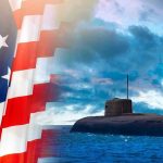 US Military Sinks Narco-Sub — First Time Ever! American flag and submarine at sea under a cloudy sky.
