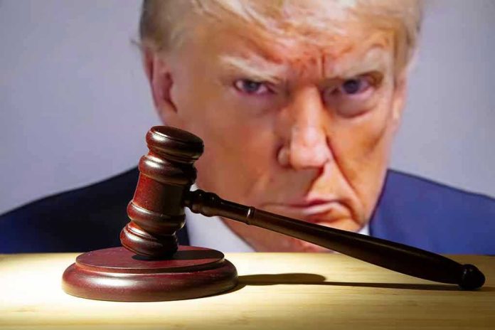 2352989953 Gavel in front of a serious mans face.