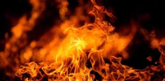 Close-up of vibrant flames against a dark background