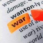 Word war highlighted with orange marker in dictionary.
