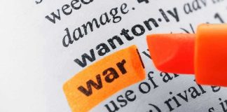Word war highlighted with orange marker in dictionary.