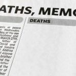Newspaper page featuring death announcements and obituaries