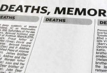 OnlyFans Star MURDERED In Hotel Newspaper page featuring death announcements and obituaries