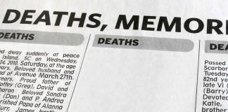 OnlyFans Star MURDERED In Hotel Newspaper page featuring death announcements and obituaries