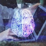 Travel Nightmare: AI Sends Tourists to Dangerous Zones Futuristic AI brain hologram above a laptop computer.