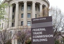 Big Tech CENSORSHIP Under FIRE by FTC Federal Trade Commission Building with sign and trees.