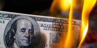 Government Waste: $67 Billion SCANDAL Uncovered Burning hundred-dollar bill with visible flames.