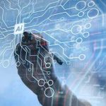 Hand drawing artificial intelligence digital circuit board.