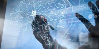 Hand drawing artificial intelligence digital circuit board.