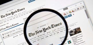 Democrat BLASTS NYT: Hamas Propaganda?! Magnifying glass over The New York Times website.