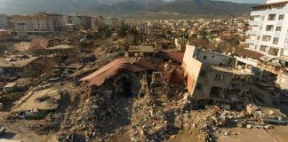 Pentagon Silence Fuels Iran School Outrage Cityscape with collapsed buildings and rubble after earthquake