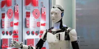 AI War Rush: Beat China Or Bust Robot extending arm in futuristic setting