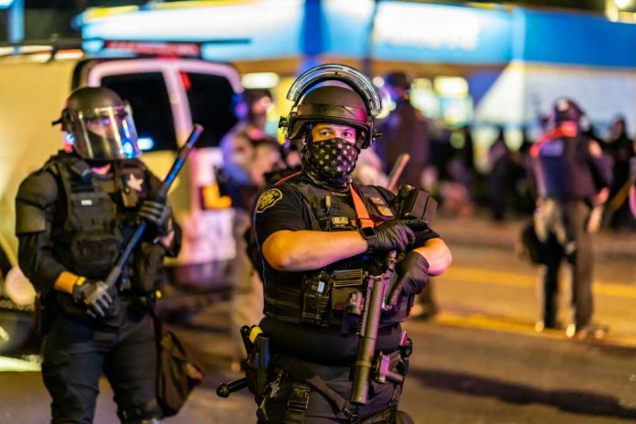 police-protest1796088331jpg Police officer in riot gear holding a weapon at night