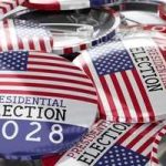 The SAVE Act Fight Just Took A Bigger Turn A collection of buttons featuring the American flag and text about the 2028 presidential election