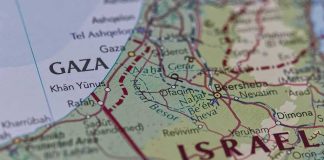 Map close-up of Gaza and southern Israel
