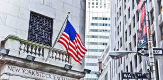 Wall Street Invades Oval Office Facade of the New York Stock Exchange with an American flag and Wall Street sign
