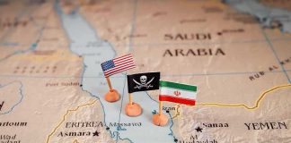 Saudi Arabia, Turkey, Pakistan to Sign Defense Agreement Map with US, pirate, and Iran flags near the Red Sea