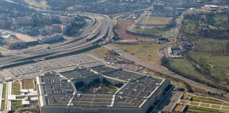 The Pentagon aerial view with surrounding highways and parking lots