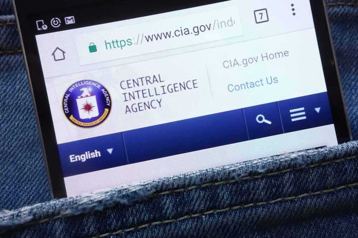 Smartphone showing CIA website in a denim pocket
