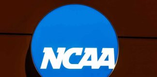 NCAA logo on a blue circular sign