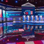 Xavier Becerra Nowhere To Be Found Televised debate stage with multiple podiums and bright red, white, and blue lighting
