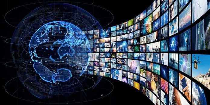shutterstock_2644480887-1 Digital globe with curved wall of multimedia screens