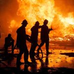 The Fire Turned Without Warning Firefighters battling a large blaze at night
