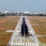 Runway with heavy tire marks at an airport
