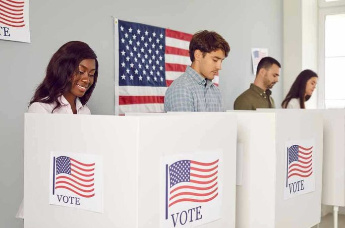 Voters casting ballots at polling booths