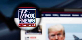 Trump TURNS on Fox News magnified fox news logo over blurred website