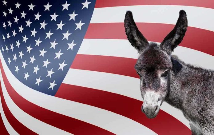 shutterstock_1771818386-2 Donkey in front of an American flag