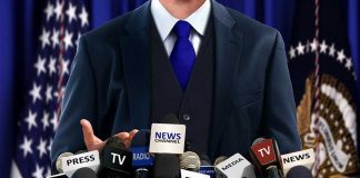 Trump Warns News Outlets They’d Be FINISHED A speaker at a press conference with multiple microphones in front of them