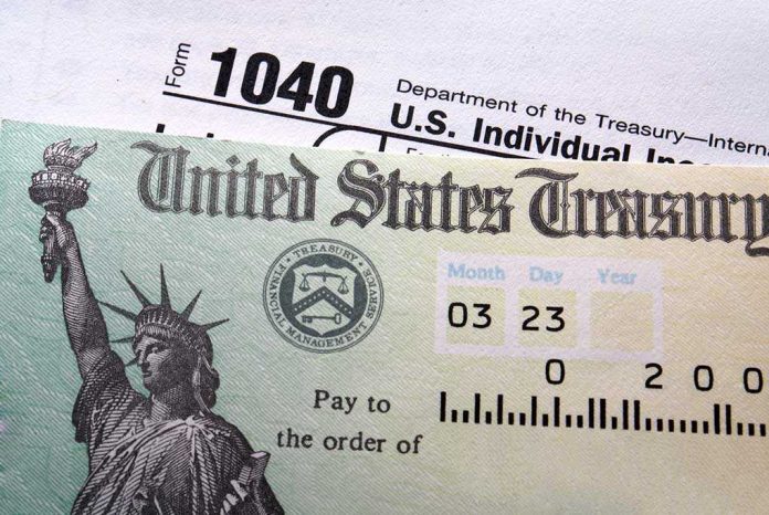 shutterstock_7267876 Close-up of a U.S. Treasury check and tax form 1040